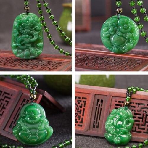 Natural Green Chinese Agate Pendant Jade Necklace Fashion Charm Jewelry Carved Blessing Amulet Gifts for Women Men
