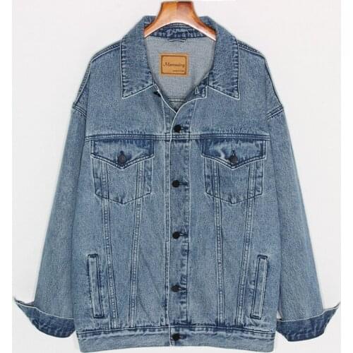 Vintage Blue Mid Long Denim Jacket Basic Coat Women Casual Outerwear Autumn New Korean Basic Oversized Loose Jeans Jacket Female