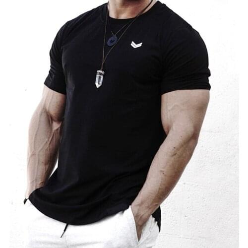 Summer New Mens Gyms Sports Elastic Breathable T shirt Fitness Bodybuilding Fashion Male Short Cotton Clothing brand Tee Tops
