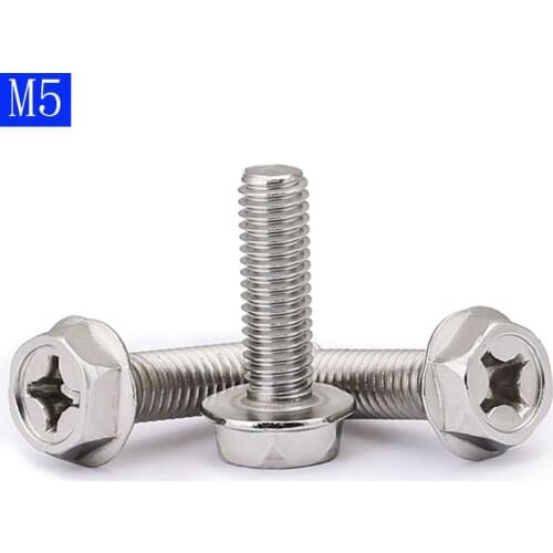 M5 - 0.8 5mm 304 Stainless Steel screws Phillips Hex Washer Flanged Hex Head Bolts A2