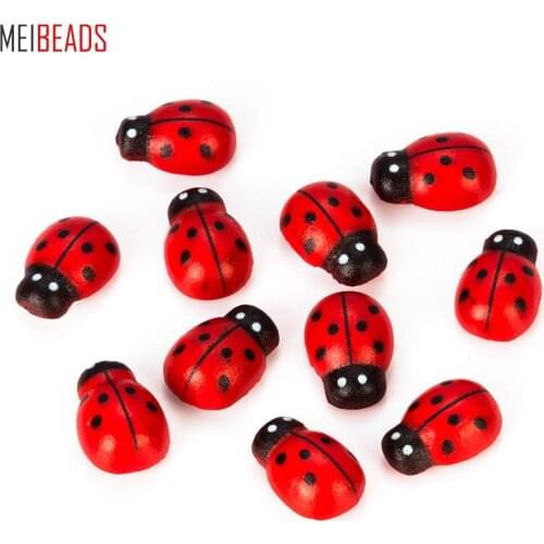 MEIBEADS 100pcs/lot Handmade Plastic Mini Ladybug Beads Ladybugs Cartoon Beatle Fitting DIY Phone UF6335