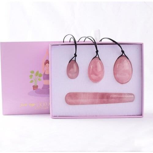 Rose Quartz Yoni Egg Set Vaginal Tightening Love Egg Kegel Exerciser Natural Stone Crystal Yoni Wand Feminine Hygiene kegel ball