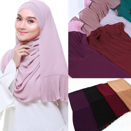 New long scarf Patchwork Popular bubble chiffon Scarf Wrinkle hijab pearl Pleat Scarf stitching Muffler muslim scarves