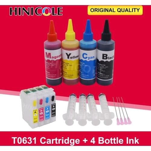 T0631 Refillable Ink Cartridge For Epson Stylus C67 C87 C87PE CX4100 CX4700 CX3700 Printer + 4 Color 100ml Refill Dye Ink kit