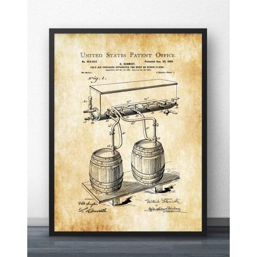 Beer Tap Patent Poster Blueprint Wall Art Paint Wall Decor Canvas Prints Canvas Art Poster Oil Paintings No Frame