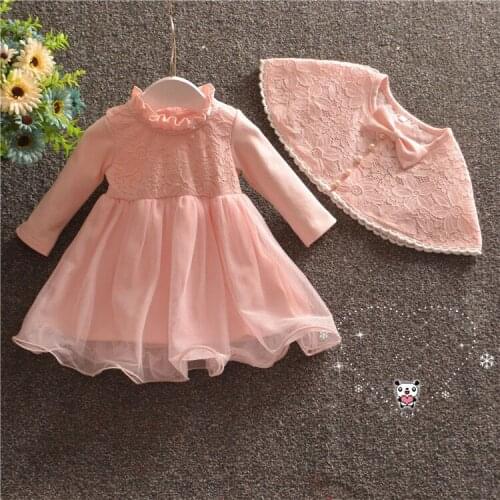 New baby dress with shawl pink lace baby girl christening gowns 1 year birthday dress baby girls clothes for 0-18M