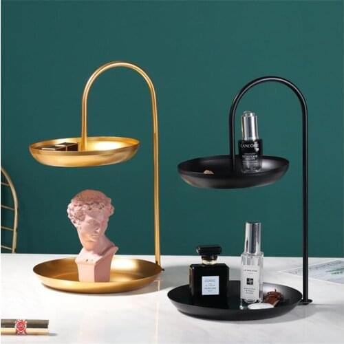 Fruit Tray Cake Dessert Storage Rack Black Gold Two Layers Wedding Decoration