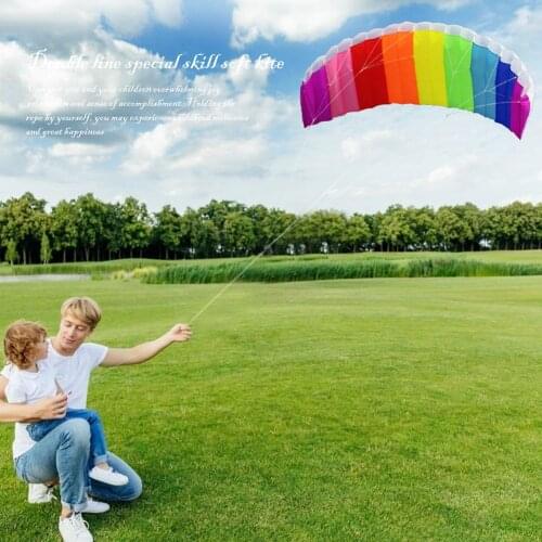 Rainbow Dual Line Parafoil Kite Flying Tool Braid Kitesurf Kids Outdoor Toy Parachute Soft Parafoil Surfing Kite Sport Kite