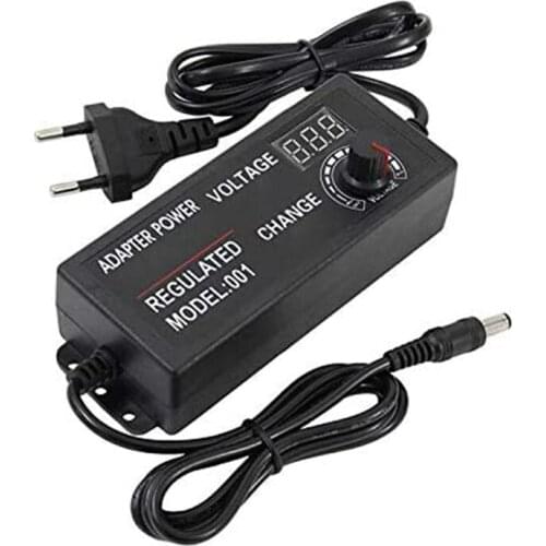 Adjustable Power Adapter with Rotary Knob, LED Digital Display, 3V-12V 5A Adjustable Transformer Power Adapter EU Plug
