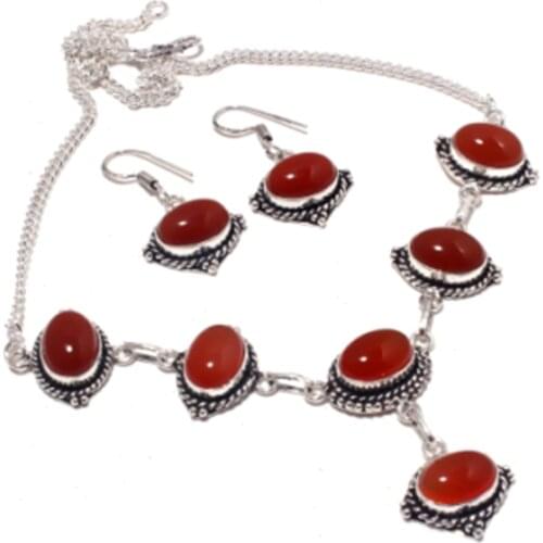 Carnelian Necklace Earing Silver Overlay over Copper , 45cm, FRN0036