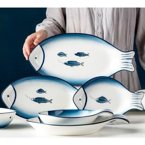 Nordic Simple Ceramic Plate Creative home large fish plate rectangular shallow dish cartoon tableware diner