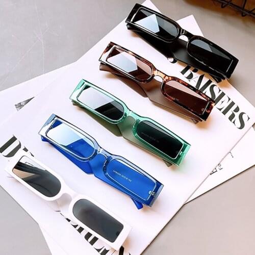 SO&EI Ins Popular Fashion Rectangle Women Sunglasses Retro Brand Designer Wide Legs Eyewear Men Square Shades UV400 Sun Glasses
