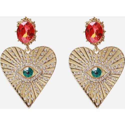 Baroque Vintage Earrings Crystal Big Heart Earrings for Women Evil Eye Earring Hihop Jewelry Femme Brincos Gold Earring Bijoux