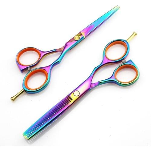 Custom-made 5.5 inch rainbow gold black blue cutting barber thinning scissor cut hair scissors shears hairdressing scissors set