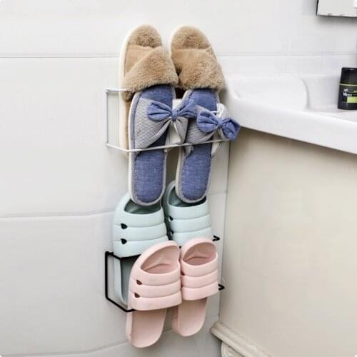 Toilet punch-free iron art shoe rack bathroom slippers shelf door wall wall-mounted slippers storage rack artifact