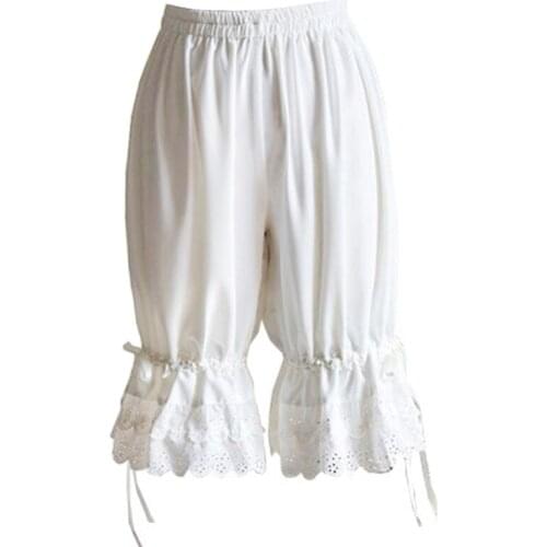 Women Lolita Vintage Bloomers Ruffles Lace Hem Bow Lantern Pumpkin Shorts Pants Q39C