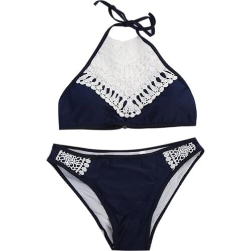 Lace patchwork 2018 summer women bikini set sexy halter bandage Brazilian bathing suit female hollow hot beachwear swimwear 2pcs