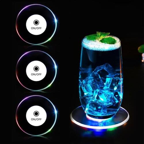 1/5/10 Pcs Acrylic LED Drink Coaster Cocktail Coaster LED Light Bottle Stickers Cup Holder Mat For Christmas Vase New Year decor