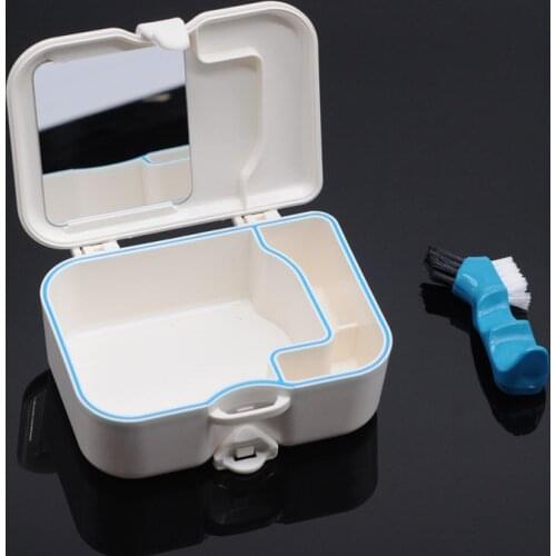 1 Set Denture False Teeth Storage Box Case With Mirror And Clean Brush Artificial Appliance Travel Outdoor Dental Supply