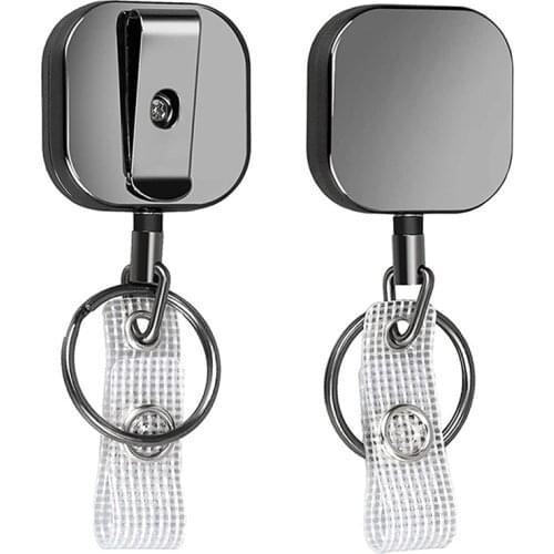 1pc Heavy Duty Retractable Badge Holder Reel, Square Metal ID Badge Holder with Belt Clip Key Ring for Name Card Keychain