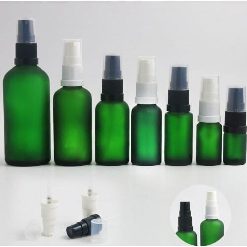12 x Refillablel Frost Green Glass lotion Bottle Container Cream Shampoo Bottle With pum 5ml 10ml 15ml 20ml 30ml 50ml 100ml