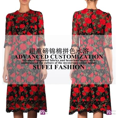 120cm wide red floral embroidered water soluble lace fabric for dress shirt clothes clothing decoration