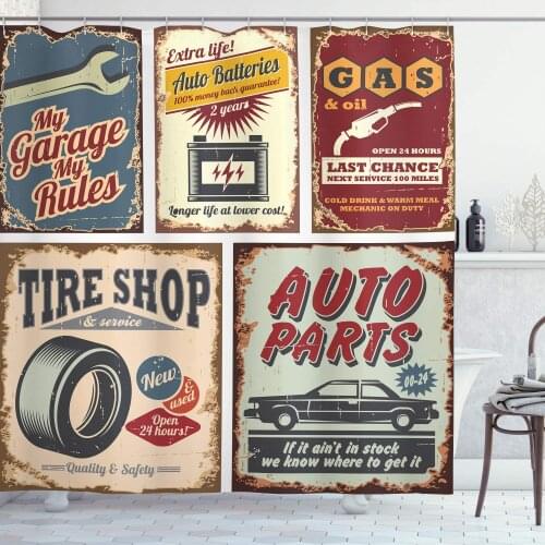 1950s Vintage Car Signs Automobile Advertising Repair Vehicle Garage Classics Servicing, Cloth Fabric Bathroom Décor