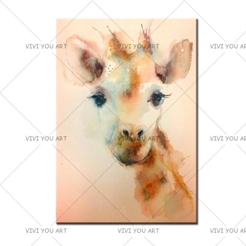 2019 New Arrival Hand-painted Funny Animal Oil Painting Handmade Modern Decor Painting Cute Giraffe Paintings Living Room Decors