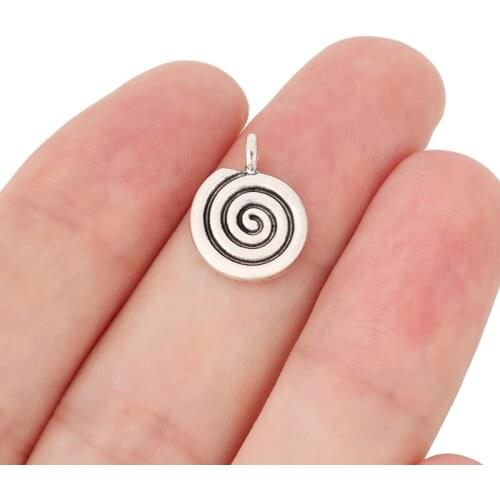 30 x Tibetan Silver Round Spiral Swirl Charms Pendants Beads Double Sided for DIY Jewelry Making Accessories 16x12mm