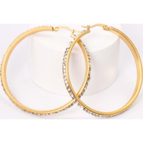 Big Hoop Earrings Jewelry 45mm Stainless Steel Hypoallergenic Cubic Zirconia Fashion Gold/Silver Color Earrings for Women/Girls