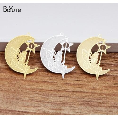 BoYuTe 50Pcs 24*32MM 4 Colors European Filigree Moon Star Pendant Charms Wholesale DIY Brass Material for Jewelry Making
