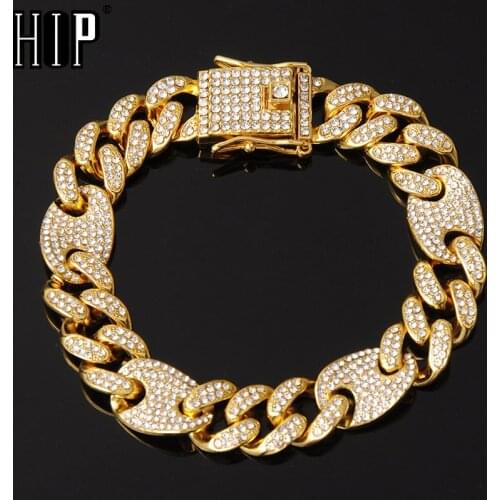 Hip Hop 12MM Bling AAA+ Iced Out Alloy Rhinestones Coffee Bean Miami Cuban Link Chain Bracelet For Men Rapper Jewelry