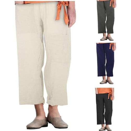 Casual Harem Pants Women Trousers Casual Elastic Waist Cotton Linen Wide Leg Pants Loose Pantalon Summer Plus Size Pants