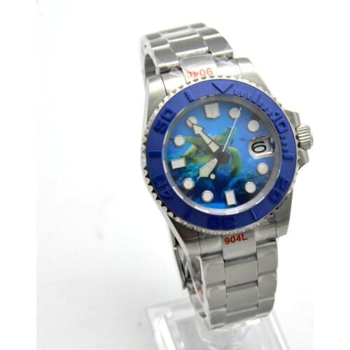 Fashion Automatic Watch NH35 Movement 40MM Turtle Dial Luminous Date Mens Mechanical Clock Sapphire Glass Oyster Strap