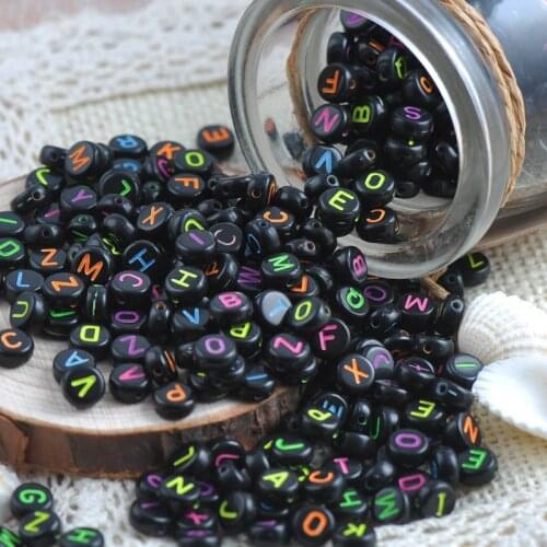 Black Alphabet/Letters Acrylic Flat Round Pony Beads Charms Jewelry Craft 7x3mm 200Pcs YKL0114X