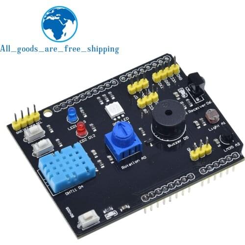 DHT11 LM35 Temperature Humidity Sensor Multifunction Expansion Board Adapter For Arduino UNO R3 RGB LED IR Receiver Buzzer I2C