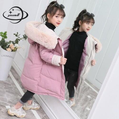 Kids Parkas Jacket Winter Girls Coats Clothing Hooded Long Style Fur Collar Thicken Pocket Childrens Outerwear Clothes H112