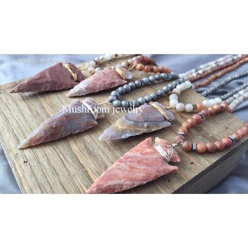 Druzy Agate Necklace Fashion Stone Long Knotted Arrow Drop Pendant Necklace Women Lariat Necklaces