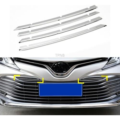 For Toyota Camry 2018 Front Mesh Grille Stainless Steel Trim Strip Sticker Molding Car Styling Accessories 4pcs/set
