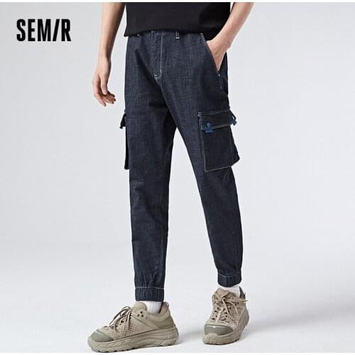 SEMIR Jeans Men Retro Overalls Style Brand 2021 Spring New Elastic Waist Nine-Point Pants Stretch Trend