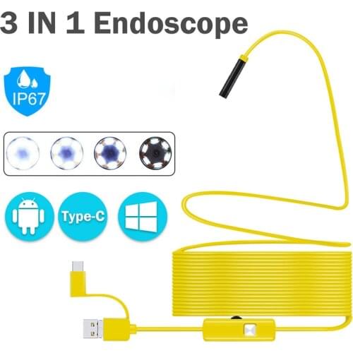 7MM Android Endoscope 3 in 1 USB/Micro USB/Type-C Borescope Inspection Camera Waterproof for Smartphone with OTG and UVC PC