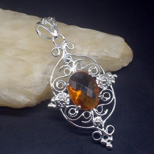 Gemstonefactory Jewelry Big Promotion 925 Silver Elegant Charms Honey Topaz Women Ladies Mom Gifts Necklace Pendant 20213885