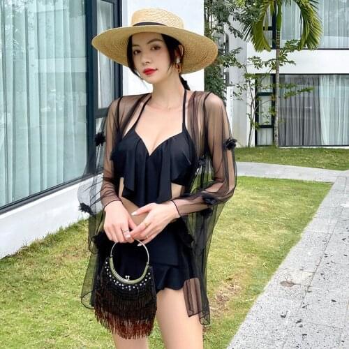 Korean Plus Size Swimwear Hot Style Bathing Suit Women Swimsuit Female Solid Retro Push Up Teenage Lovely 2021 New High Waist