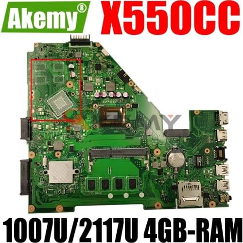 AKEMY X550CC Laptop Motherboard For ASUS X550CA X550CL R510C Y581C X550C Original Mainboard 4GB-RAM 1007U/2117U CPU UMA