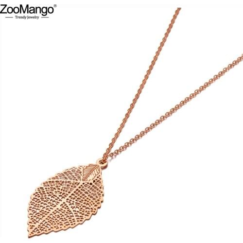 ZooMango Trendy Bohemia Style Leaf Pendant Necklaces For Women Girls Titanium Stainless Steel Choker Necklace Jewelry ZN20104