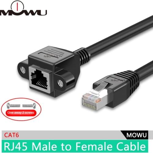 MOWU Network Extension Cable RJ45 Male to Female Screw Panel Mount Ethernet LAN Cat5/CAT6 0.6m 1m 1.5m 2m 3m 5m