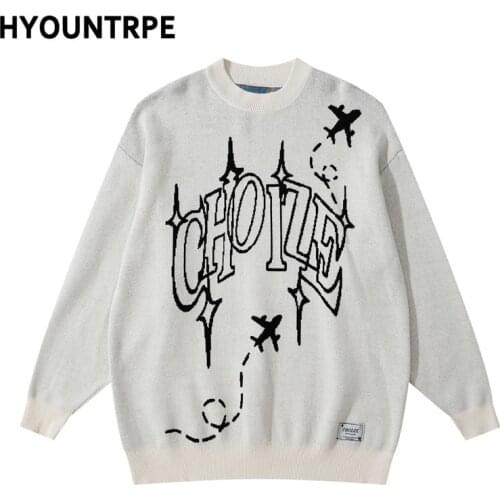 Hip Hop Letter Knitted Oversize Sweater Men Harajuku O-neck Long Sleeve Pullover Streetwear Casual Loose Sweater Jumper Knitwear