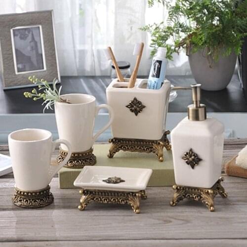 Bathroom Accessories Set Ceramic Soap Dispenser Toothbrush Holder Gargle Cup Soap Dish Bathroom 5 Pieces Set Free Shipping