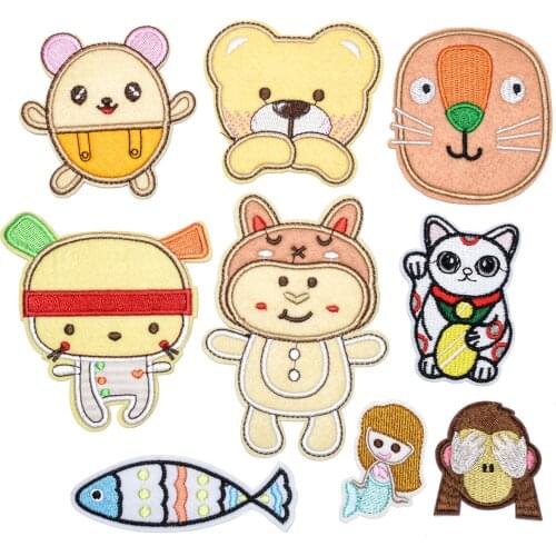 Lucky Cat Embroidery Patches Iron on Cartoon Mermaid Badges DIY Thermo Stickers for Kids Clothes Hole Patch Decorative Appliques