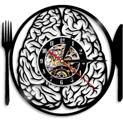 Dont Eat My Brain Fork Knife Wall Clock Modern Design Vintage Vinyl Clock LED Wall Watch Living Room Wall Art Decoration